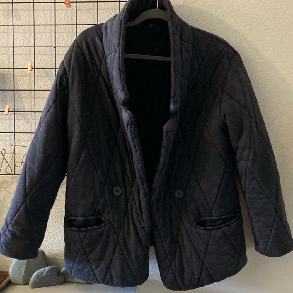 Free people quilted jacket navy blue